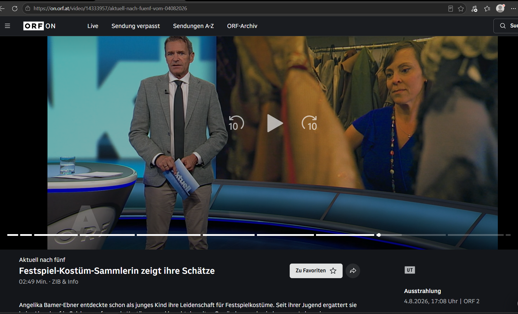 Festspiel-Kostüm-Sammlerin zeigt ihre Schätze - Aktuell nach fünf vom 04.08.2026 - ORF ON
